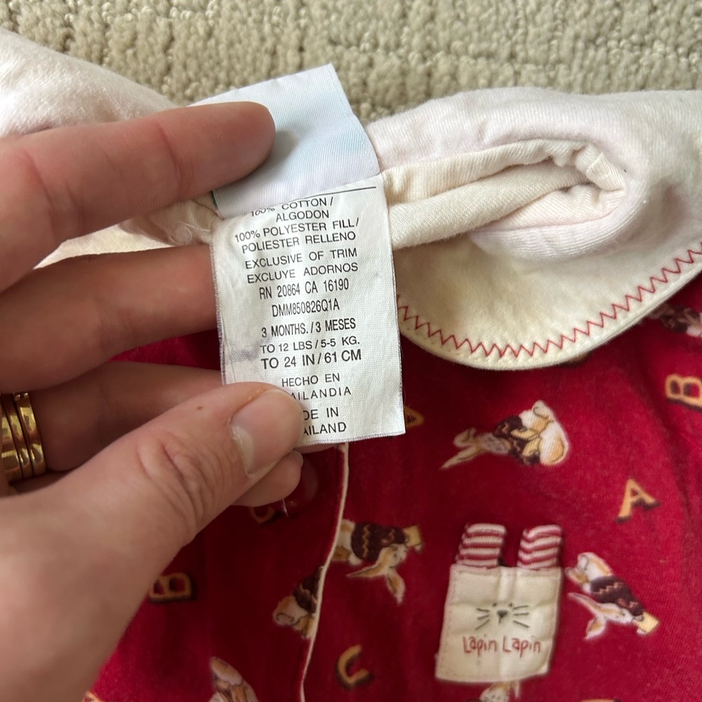 1990s vintage Lapin Lapin by Little me baby onesie with collar bunnies cozy 0-3 - Picture 5 of 7